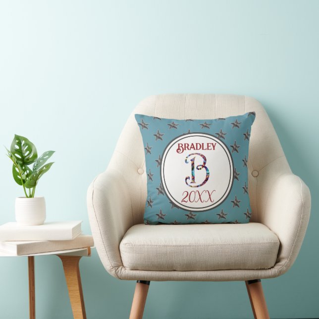Star Monogram Initial Blue Nautical Decor Keepsake Cushion (Chair)