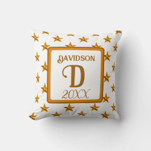 Star Monogram Initial Orange Gold Home Decor Cushion