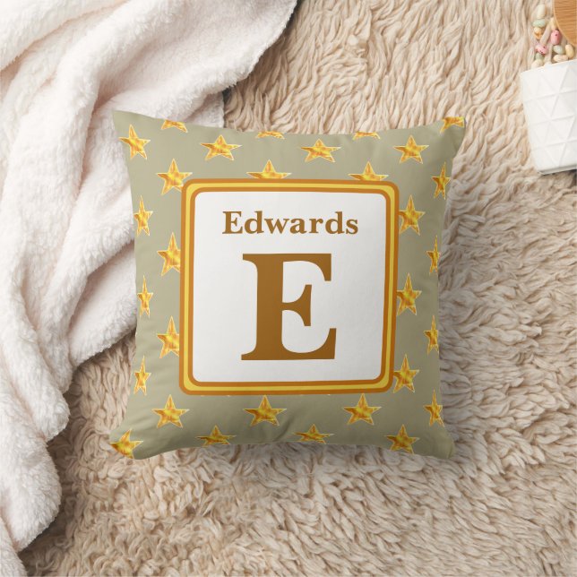 Star Monogram Initial Yellow Gold Home Decor Cushion (Blanket)