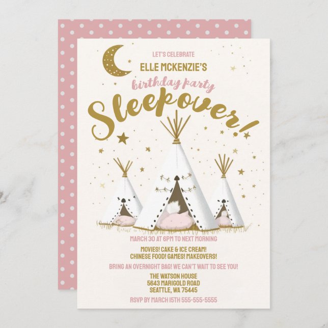 Star Night Boho Chic Teepee Sleepover Party  Invitation (Front/Back)