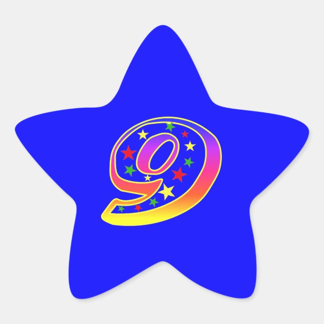 Star Number 9th Birthday Party Sticker (Front)