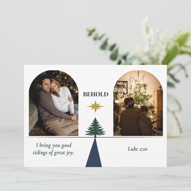 Star of Bethlehem Religious Two Photo Christmas Holiday Card (Standing Front)