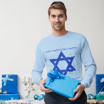 Star of David 1 T-Shirt<br><div class="desc">Basic blue long-sleeve t-shirt with an image of a royal blue Star of David and a top and bottom royal blue double border. See the entire Hanukkah Apparel collection in the HOLIDAYS section.</div>