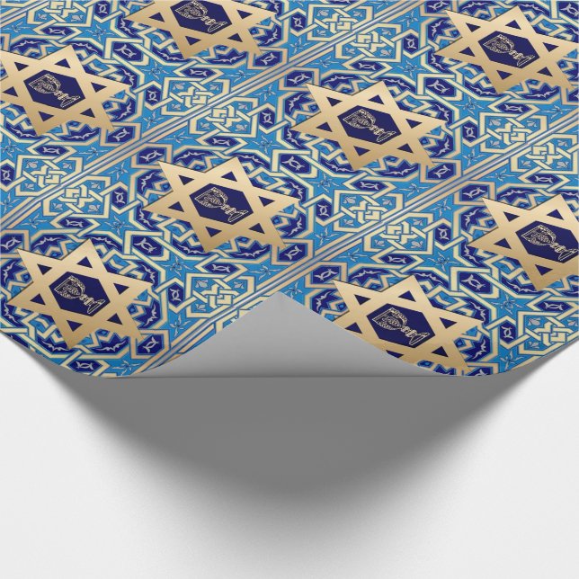Star of David and Kiddush Cup Passover Gift Wrapping Paper (Corner)
