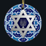 Star of David and Menorah Design Hanukkah Ornament<br><div class="desc">Happy Hanukkah | Happy Chanukah. Star of David and Menorah Design Hanukkah Gift Ornaments with personalised text and year. Matching cards,  postage stamps and other products available in the Jewish Holidays / Hanukkah Category of our store.</div>