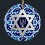 Star of David and Menorah Design Hanukkah Ornament<br><div class="desc">Happy Hanukkah | Happy Chanukah. Star of David and Menorah Design Hanukkah Gift Ornaments with personalised text and year. Matching cards,  postage stamps and other products available in the Jewish Holidays / Hanukkah Category of our store.</div>