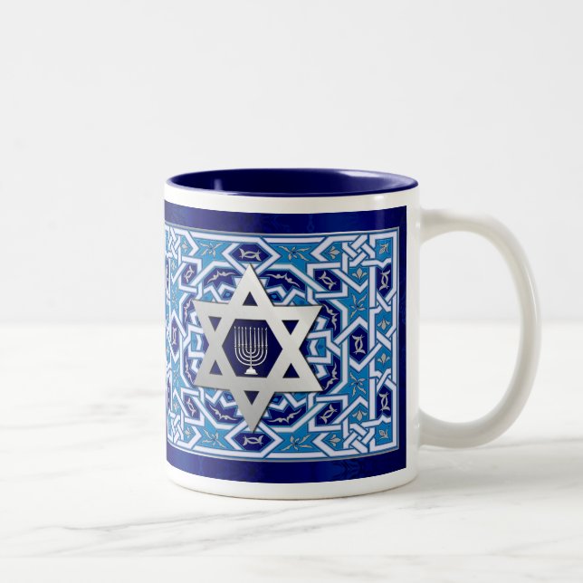 Star of David and Menorah Jewish Holidays Gift Two-Tone Coffee Mug (Right)