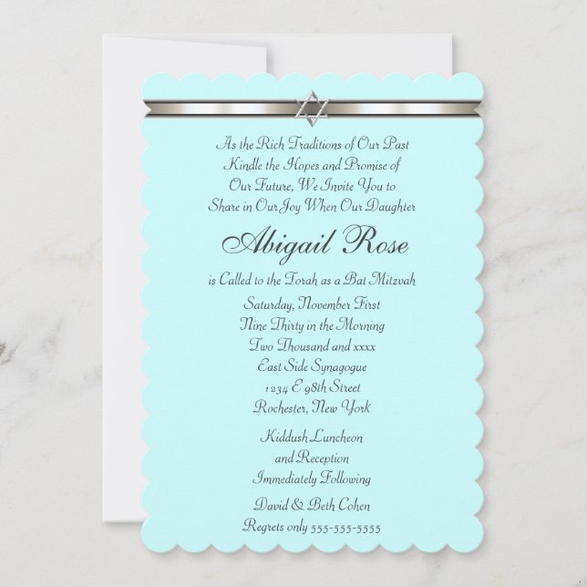 Star of David Any Colour Bat Mitzvah Invitation (Front)