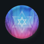 Star of David Bar Bat Mitzvah | Blue Red Flames Paper Plate<br><div class="desc">Have a "Fire and Ice" theme Bar Mitzvah or Bat Mitzvah celebration and looking for festive decorations? These custom blue and red fire flames party plates can be personalised! The unique watercolor design features a white Jewish Star of David overlaid on a larger star for a modern and interesting look....</div>