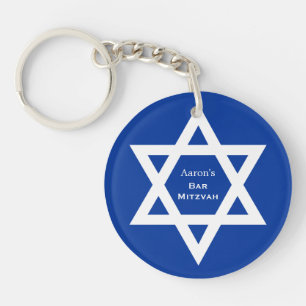 Star of David Bar Mitzvah blue Key Ring