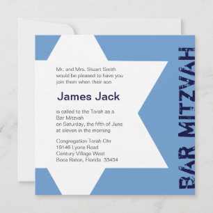 Star of David Bar Mitzvah -blue & white 2 Invitation