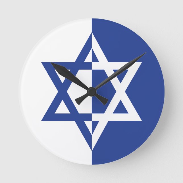 Star of David Bar Mitzvah blue, white Round Clock (Front)