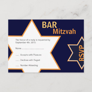 Star of David Bar Mitzvah Orange & Blue RSVP Card