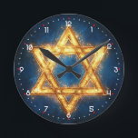 Star of David - beautiful design Round Clock<br><div class="desc">This round acrylic wall clock is a stunning blend of functionality and artistry, perfect for any modern home. The clock features a captivating abstract design in hues of blue and gold, reminiscent of a starry night sky or a cosmic galaxy, adding an element of intrigue to any room. Red dots...</div>
