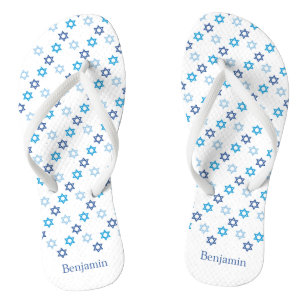 Star of David Blue and White Thongs