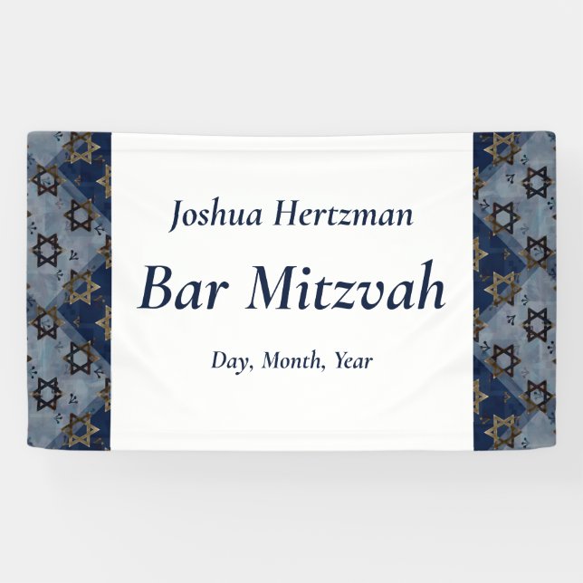 Star of David Blue Grey Bar Mitzvah Mazel Tov Banner (Horizontal)