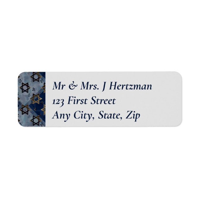 Star of David Blue Grey Bar Mitzvah Mazel Tov Return Address Label (Front)