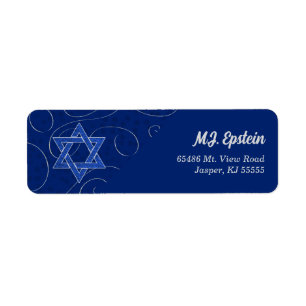 Star of David Blue Swirl with Name Address Return Address Label