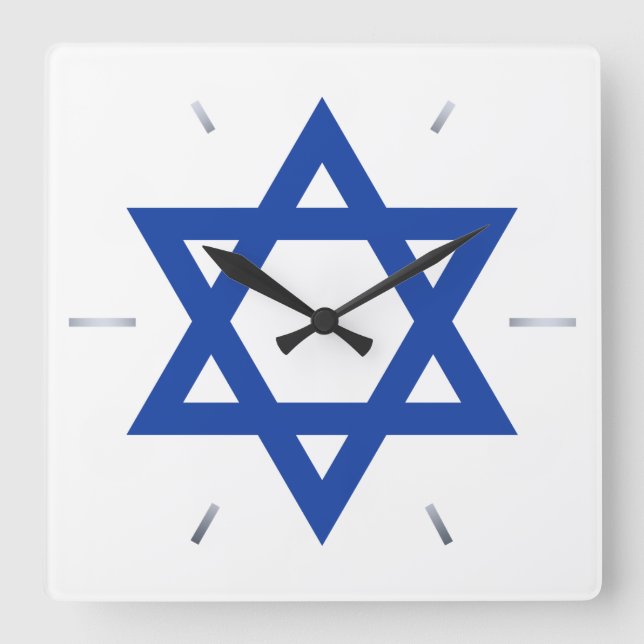 Star of David Blue White Hour Hands Square Wall Clock (Front)
