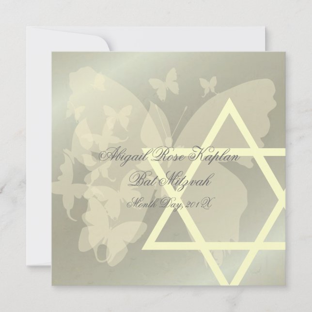 Star of David/Butterfiles Bat Mitzvah invitations, Invitation (Front)
