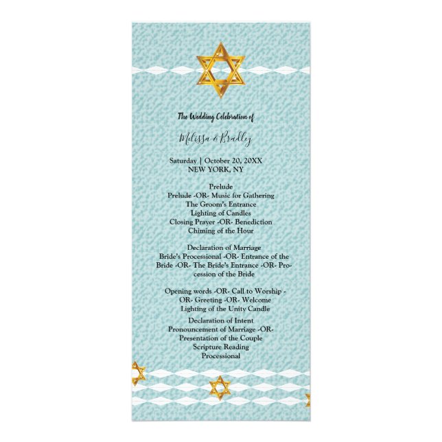 Star of David ceremony Program Rack Card (Front)