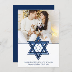 Star of David   Classic Blue Modern Hanukkah Photo Holiday Card