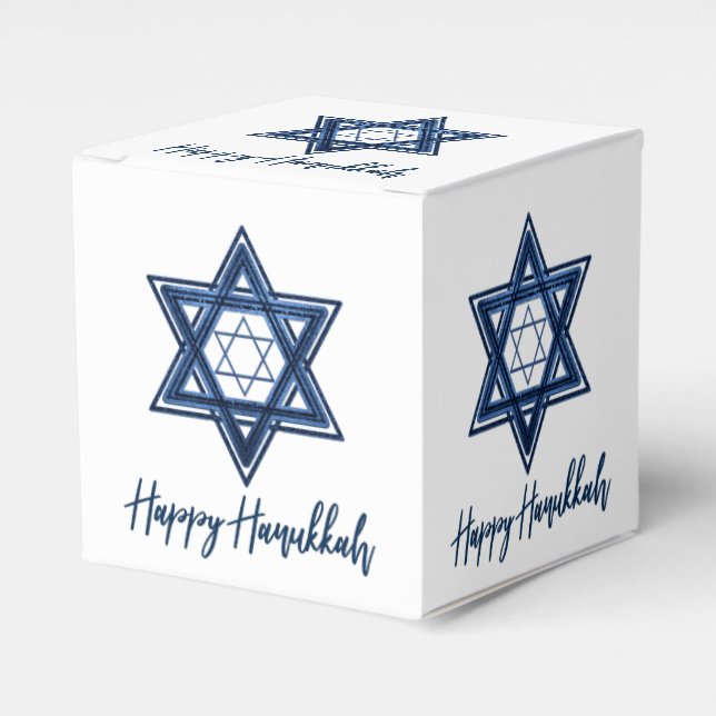 Star of David | Classic Blue Modern Happy Hanukkah Favour Box (Front Side)
