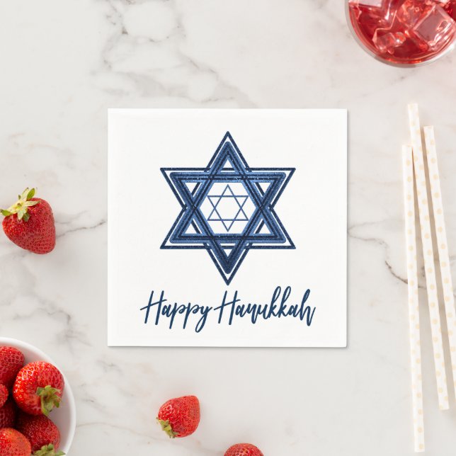 Star of David | Classic Blue Modern Happy Hanukkah Napkin (Insitu)