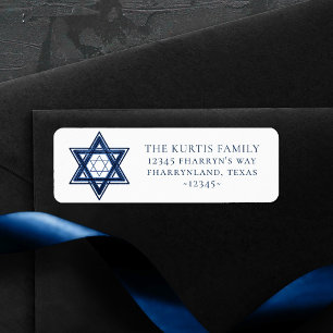 Star of David   Classic Blue Modern Return Address Label