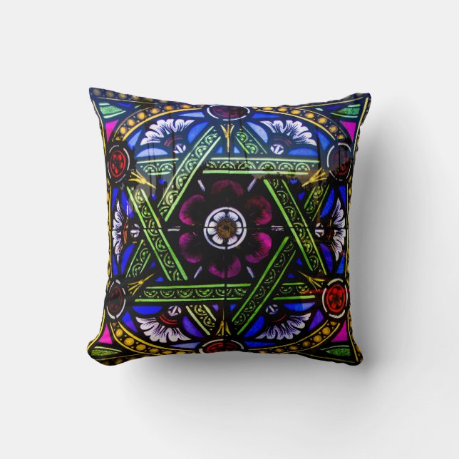 Star of David Colourful Stained Glass Window Cushion (Front)