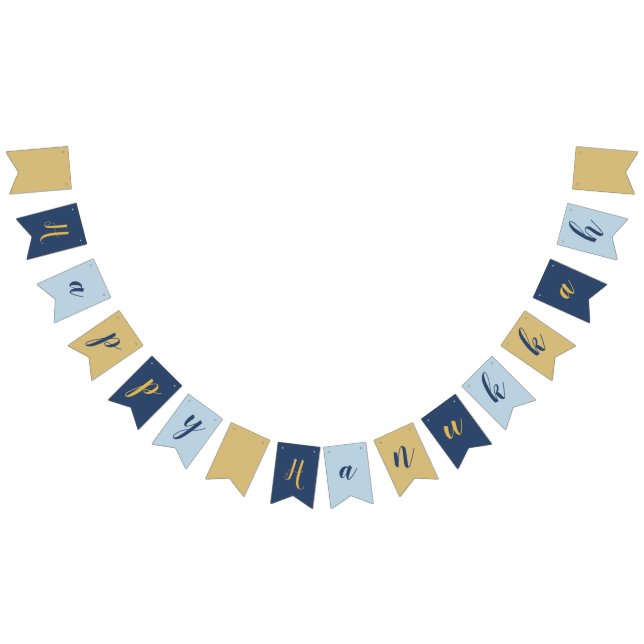 Star of David | Cute Blue and Gold Happy Hanukkah Bunting (All)