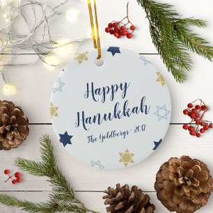 Star of David   Cute Hanukkah Blue and Gold Ceramic Tree Decoration