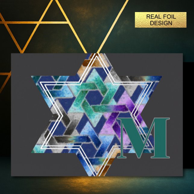 Star of David Damask Thank You Card Monogram (Creator Uploaded)