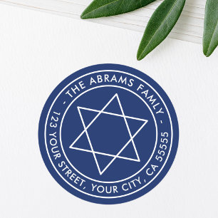 Star of David dark blue minimalist return address Classic Round Sticker