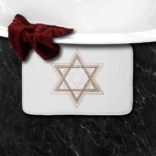 Star of David   Elegant Gold and White Modern Bath Mat
