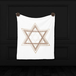 Star of David   Elegant Gold and White Modern Fleece Blanket