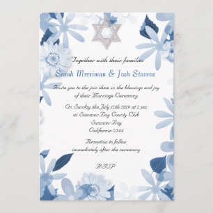 Star of David floral chuppah Jewish wedding Invitation