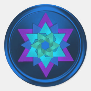 Star of David Flower in Blues and Purples Classic Round Sticker