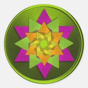 Star of David Flower in Pink Green Orange Yellow Classic Round Sticker