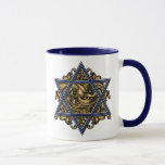Star of David Gold Mug<br><div class="desc">Elegant Star of David with traditional blue and white hexagram symbol complimented with an ornate baroque flourish of gold background. Art of Margaret Loftin Whiting.</div>