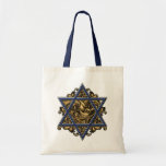 Star of David Gold Tote Bag<br><div class="desc">Elegant Star of David with traditional blue and white hexagram symbol complimented with an ornate baroque flourish of gold background. Art of Margaret Loftin Whiting.</div>