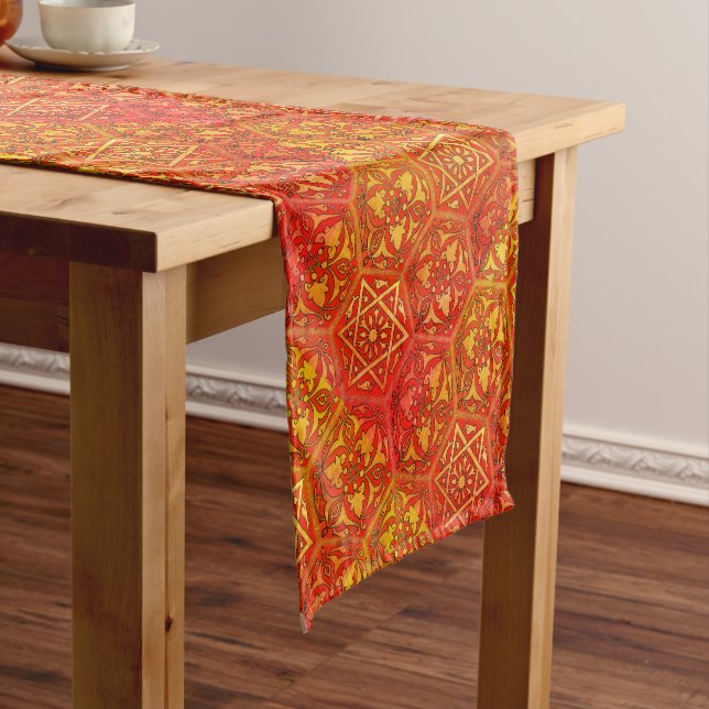 Star of David Golden Fire Red Short Table Runner (In Situ)