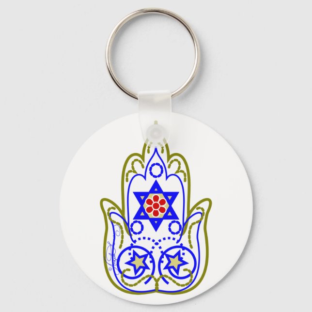 Star Of David Hamsa Hand Of Miriam Key Ring (Front)