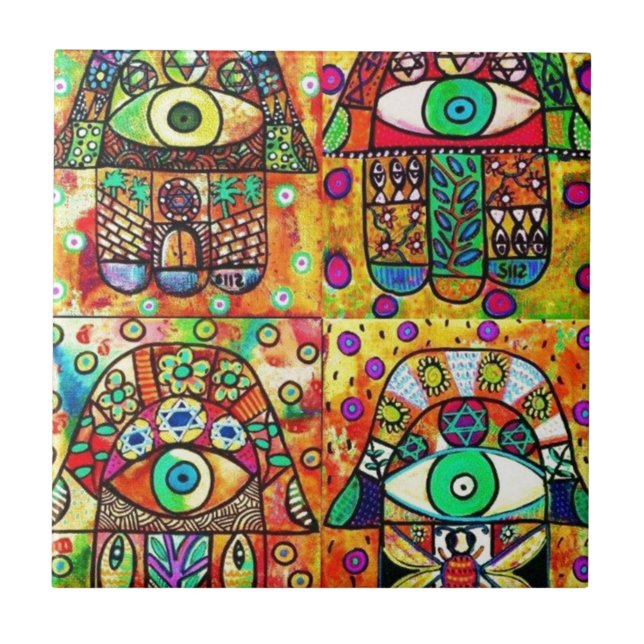 Star Of David Hamsa Vintage Tapastry Tile (Front)