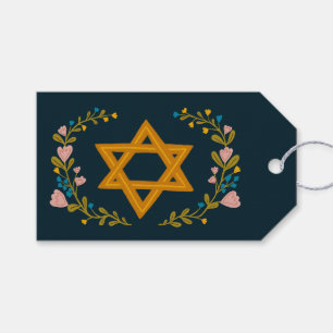 Star of David Hand-drawn Floral Hanukkah Custom  Gift Tags