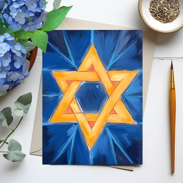 Star of David Hanukkah Blue Watercolor Holiday Postcard (Creator Uploaded)