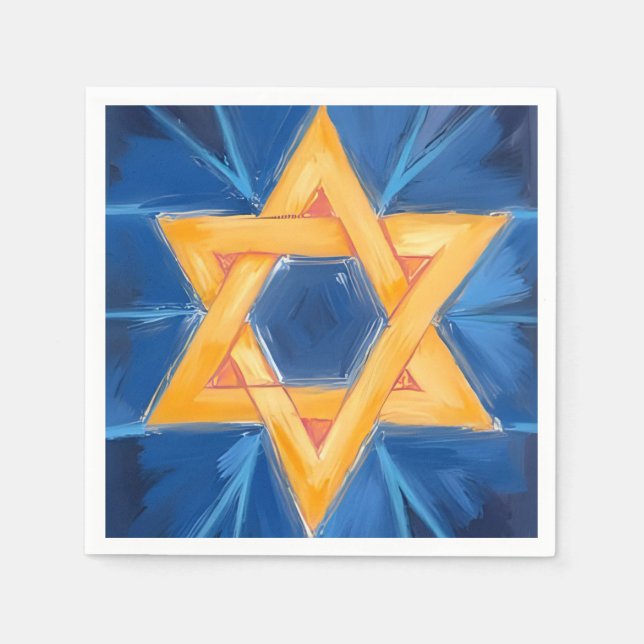 Star of David Hanukkah Blue Watercolor Napkin (Front)