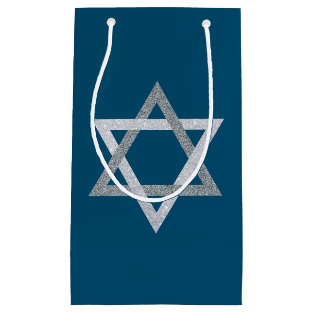 Star of David Hanukkah Glitter Small Gift Bag (Front)