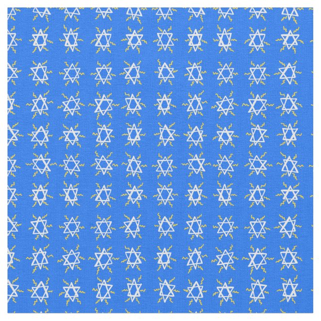 Star of David Hanukkah Pattern Blue White Fabric (Close Up)