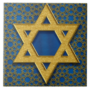 Star of David, Hanukkah Pattern Holiday Gift Ceramic Tile